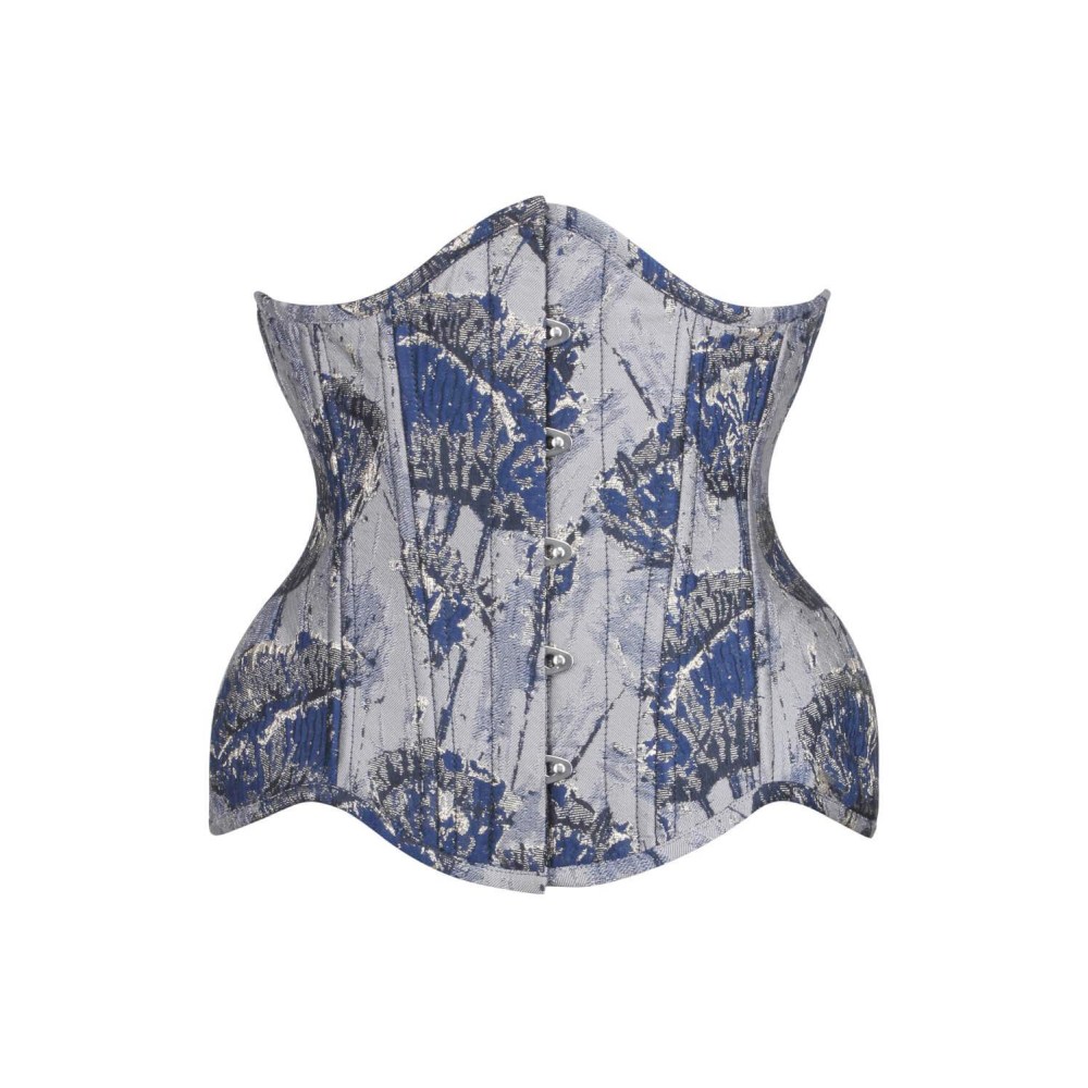 Attitude Corsets - Brocade Steel Boned Curvy Waist Training Unterbrustkorsett für Taillentraining - Blau